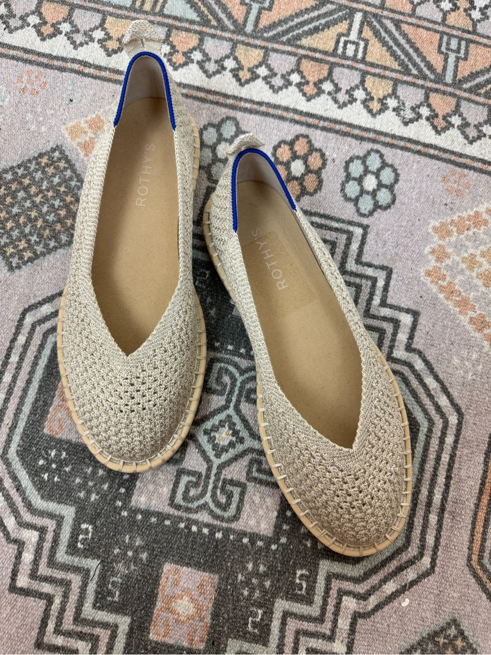 Rothy’s New The Espadrille Diamond Metallic Flat Slip-on Knit Shoes size 7.5 - Picture 4 of 14